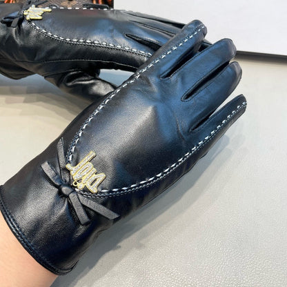 GLOVES ATTACHED BOW IN BLACK LAMBSKIN 458528