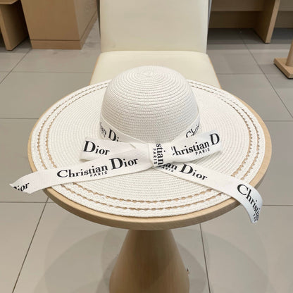 HAT IN WHITE RAFFIA WIDE-BRIM MIX BIG WHITE BOW