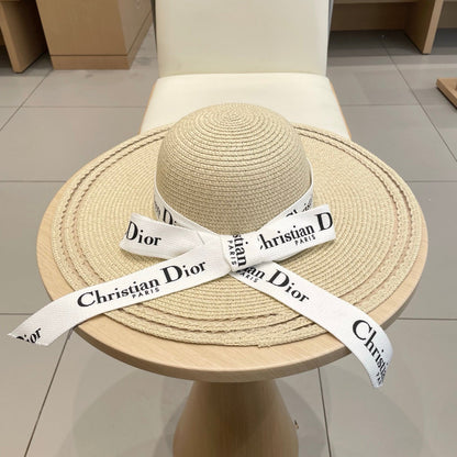 HAT IN BEIGE RAFFIA WIDE-BRIM MIX BIG WHITE BOW
