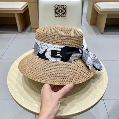 NATURAL STRAW BUCKET HAT WITH RIBBON 672773