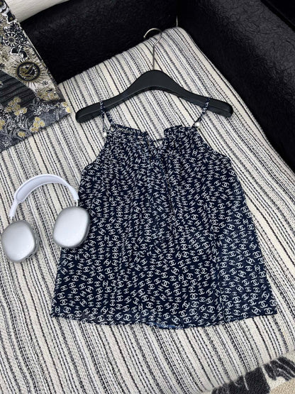 CHANEL BLACK PEARL-EMBELLISHED CAMISOLE