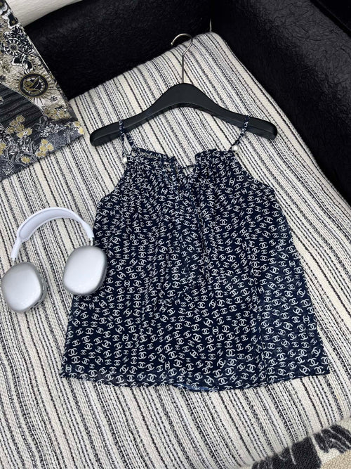 CHANEL BLACK PEARL-EMBELLISHED CAMISOLE