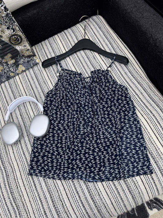 CHANEL BLACK PEARL-EMBELLISHED CAMISOLE