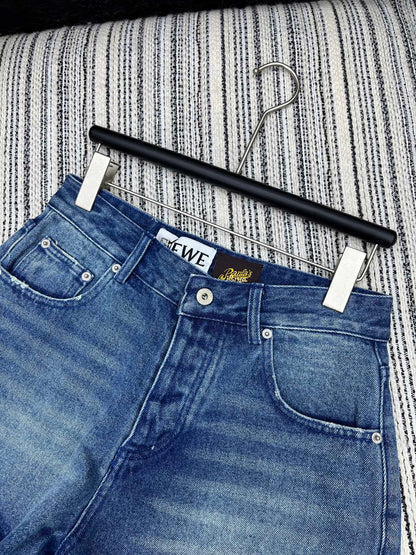 LOEWE FRAYED HEM DENIM SHORTS