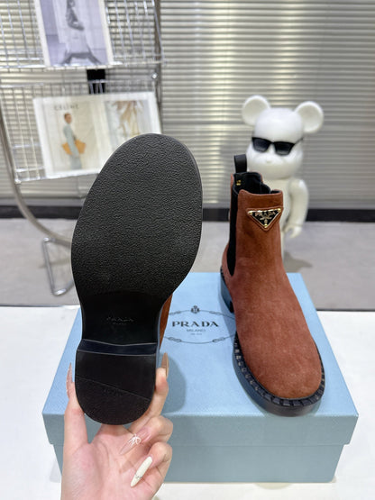 PRADA 25S RETRO PLATFORM MARTIN BOOTS IN BROWN SUEDE