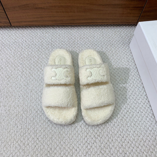 CELINE 26S TWO-STRAP SANDALS IN WHITE WOOL