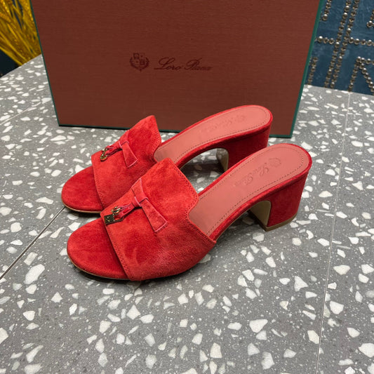 Summer Charms Mules 80 Red Suede Salmon Lambskin