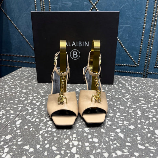 BALMAIN 26S HIGH-HEEL SANDALS 95 MM IN BEIGE CALFSKIN