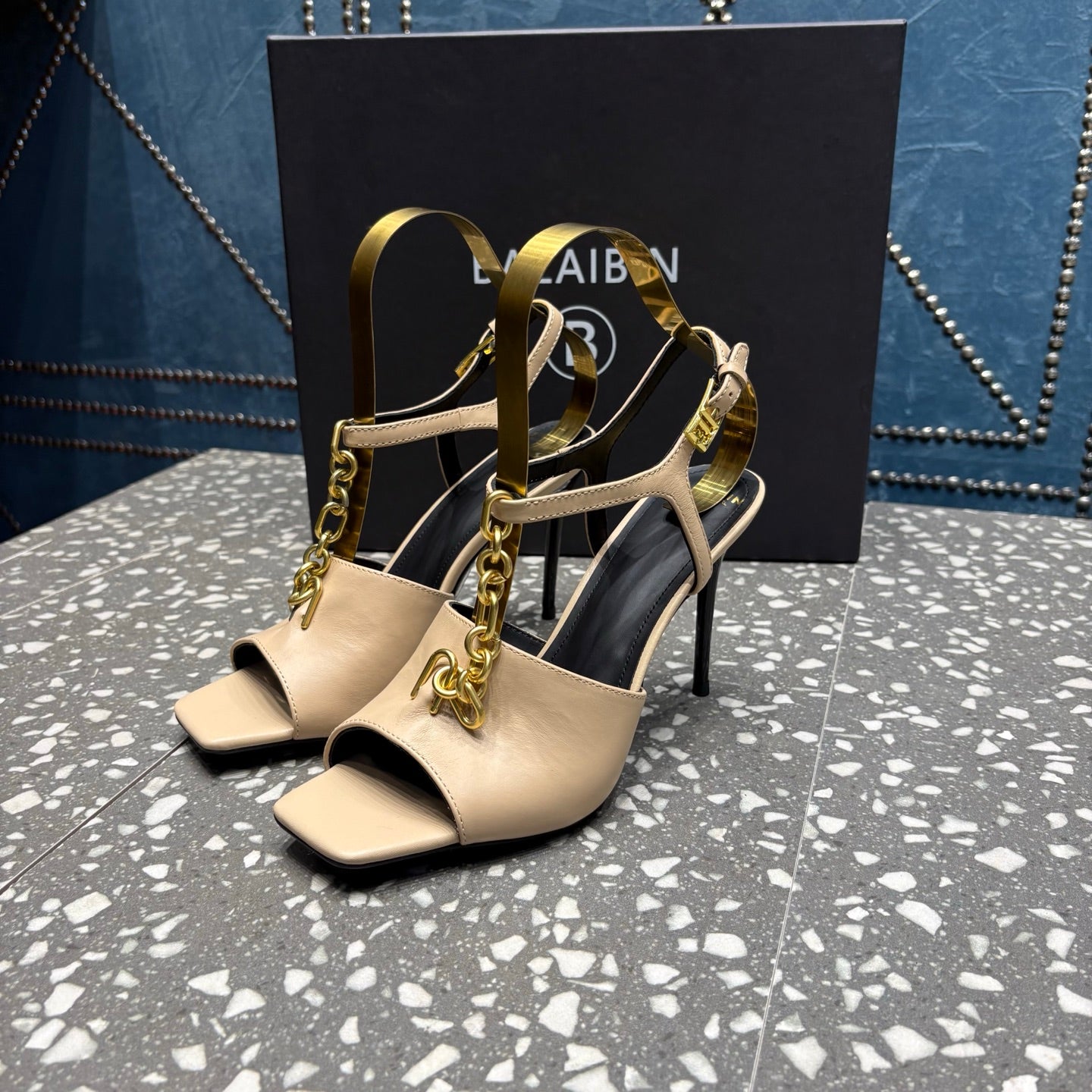 BALMAIN 26S HIGH-HEEL SANDALS 95 MM IN BEIGE CALFSKIN