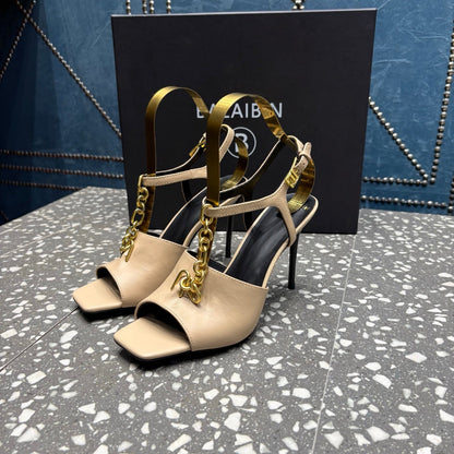 BALMAIN 26S HIGH-HEEL SANDALS 95 MM IN BEIGE CALFSKIN