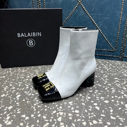 BALMAIN 26S BOOTS 65 MM IN WHITE AND BLACK CALFSKIN
