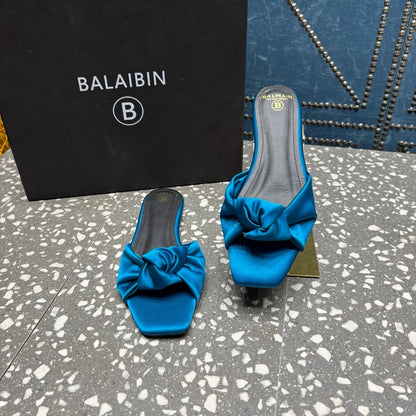 BALMAIN 26S SLIDES IN OCEAN BLUE SATIN
