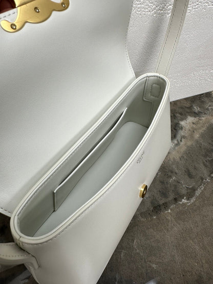 CELINE 25S TRIOMPHE BAG 24 IN WHITE SHINY CALFSKIN