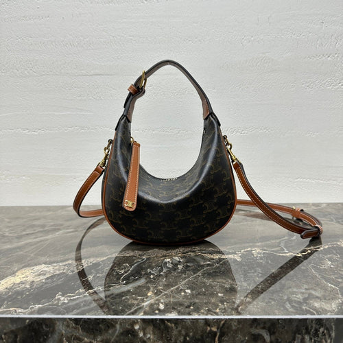 CELINE 25S TEEN LULU BAG 24 IN BLACK TRIOMPHE CANVAS AND BROWN CALFSKIN TRIM