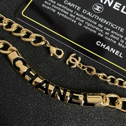 CHANEL 26S CHANEL BLACK LETTER LOGO CHAIN NECKLACE IN GOLD METAL 630061