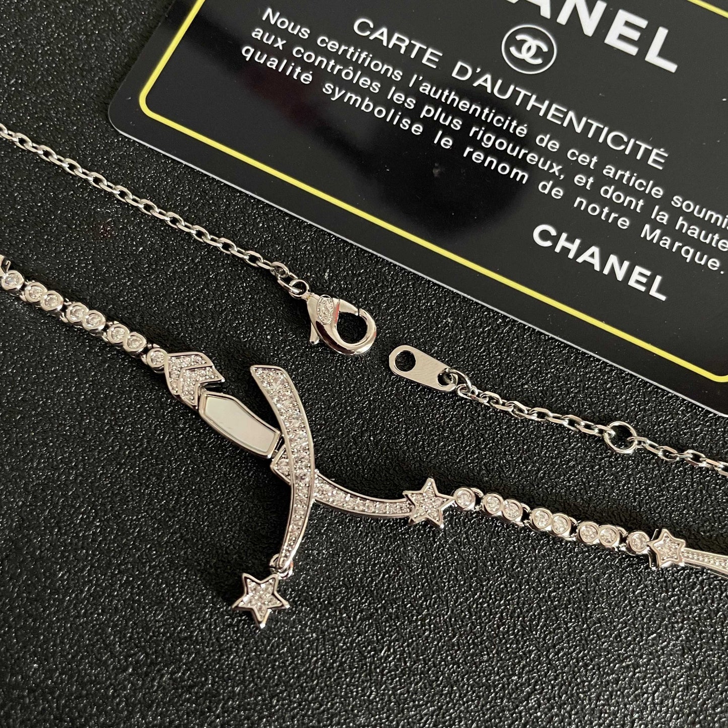 CHANEL 26S CRYSTAL STAR CHARM NECKLACE IN ROSE SILVER  METAL 631897