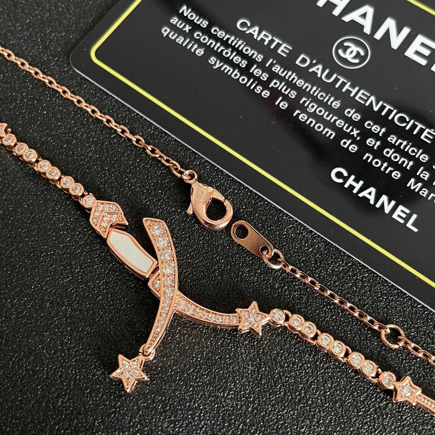CHANEL 26S CRYSTAL STAR CHARM NECKLACE IN ROSE GOLD METAL 631898