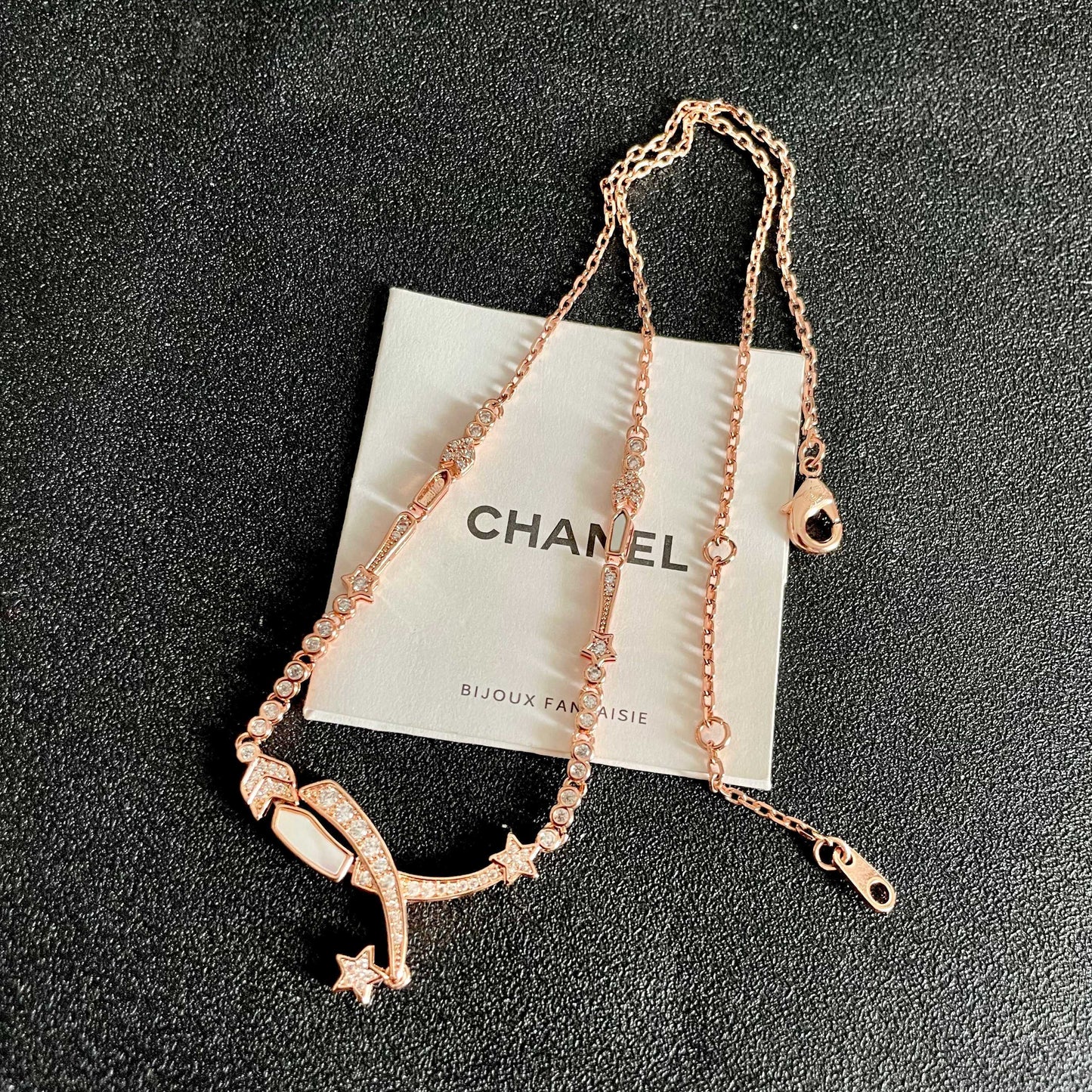 CHANEL 26S CRYSTAL STAR CHARM NECKLACE IN ROSE GOLD METAL 631898
