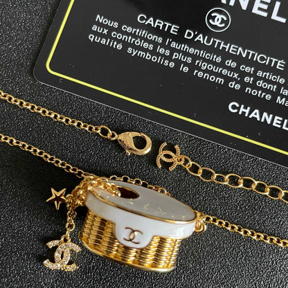 CHANEL 26S DOUBLE C LOGO MINI VANITY BAG PENDANT NECKLACE WITH STAR CHARM IN GOLD METAL 633291