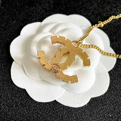 CHANEL 26S DOUBLE C LOGO MULTICOLOR CRYSTAL STATEMENT PENDANT NECKLACE IN GOLD METAL 633295