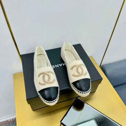 CC ESPADRILLES PLATFORM 25S IN CREAM WHITE KNITTED WOOL AND BLACK LAMBSKIN
