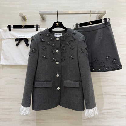 CHANEL 26S WOOL JACKET AND SKIRT SET 870