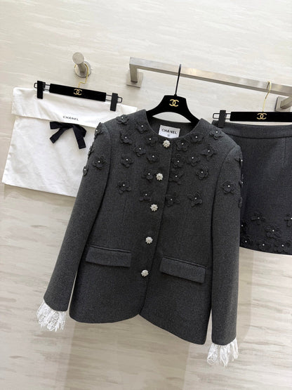 CHANEL 26S WOOL JACKET AND SKIRT SET 870