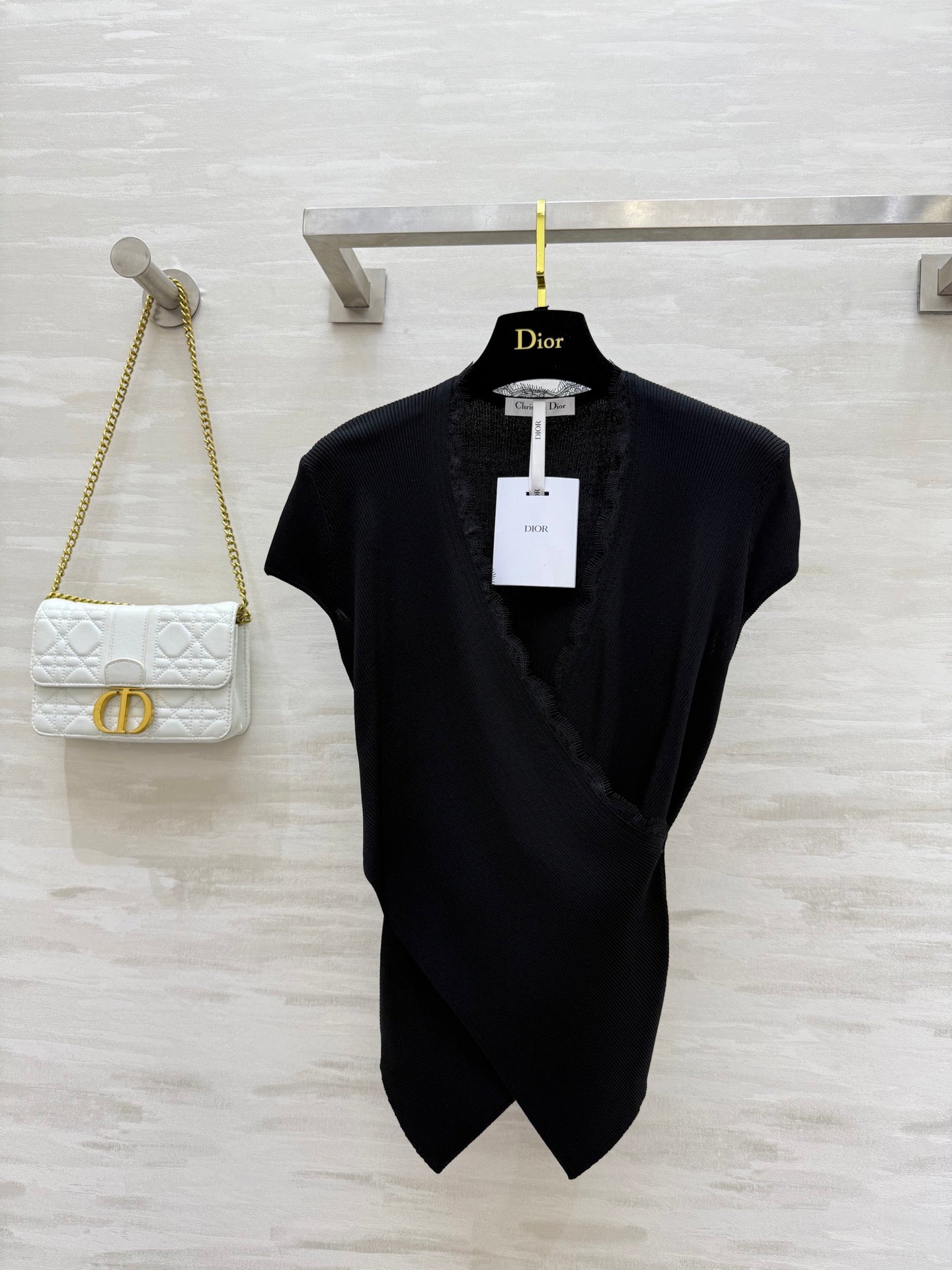 DIOR 26S CROSSOVER LACE-TRIM TOP 1201