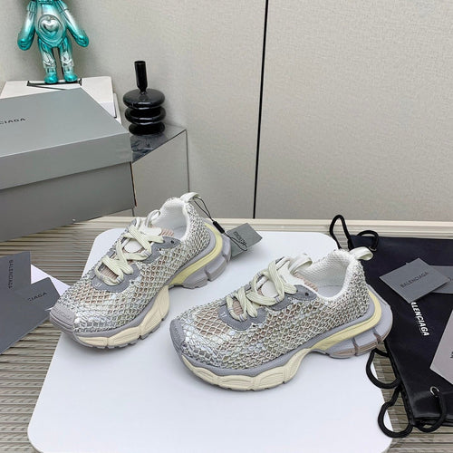 XL FISHNET SNEAKER IN GRAY AND BEIGE MESH, POLYURETHANE, POLYESTER WITH RHINESTONES
