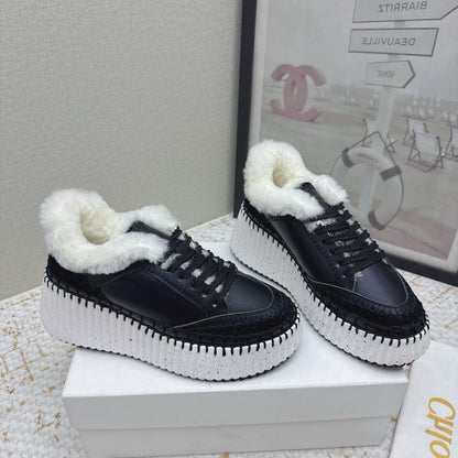 CHLOÉ 26S WEDGE SOLE SNEAKERS IN BLACK CALFSKIN