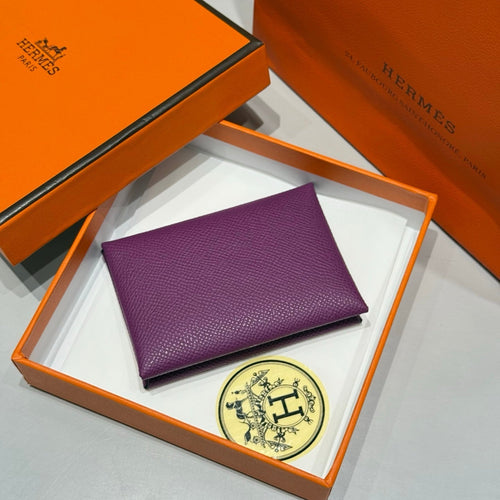CALVI DUO COMPACT CARD HOLDER IN VIOLET POP EPSOM CALFSKIN