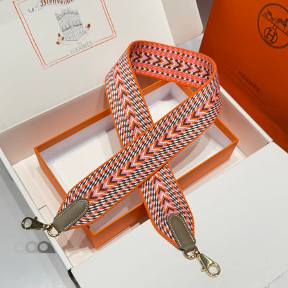 25S HERMES BAG STRAP ORANGE PATTERN 85 IN CANVAS GOLD HARDWARE