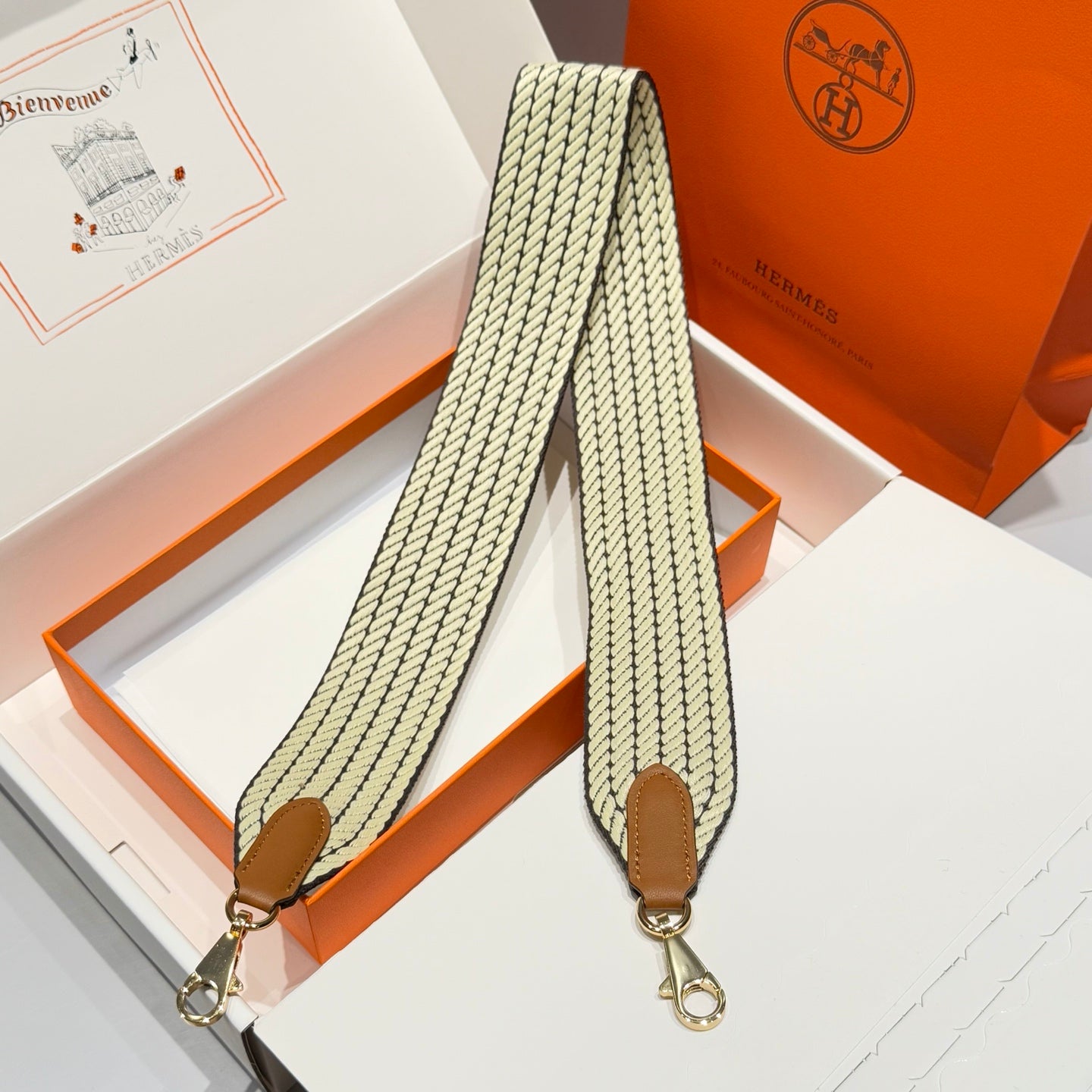 25S HERMES BAG STRAP LIGHT YELLOW 85 IN CANVAS GOLD HARDWARE