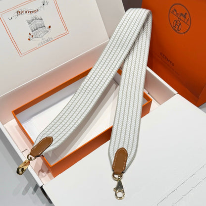 25S HERMES BAG STRAP GRAY AND WHITE PATTERN 85 IN CANVAS GOLD HARDWARE