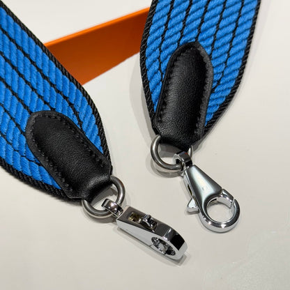 25S HERMES BAG STRAP BLUE 85 IN CANVAS SILVER HARDWARE