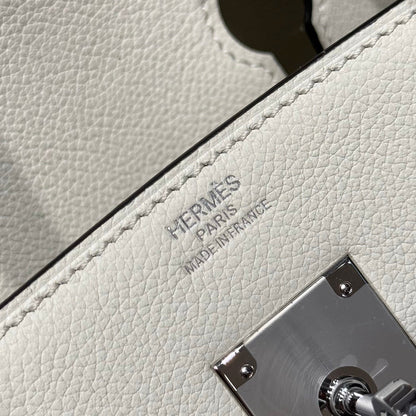 HERMES 25S SHOULDER BIRKIN 29 IN MILKY WHITE CALFSKIN SILVER HARDWARE