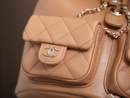 CHANEL 25S BACKPACK 21 CM IN LIGHT BROWN LAMBSKIN