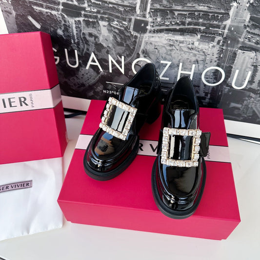 VIV' RANGERS LOAFERS IN BLACK PATENT CALFSKIN STRASS BUCKLE