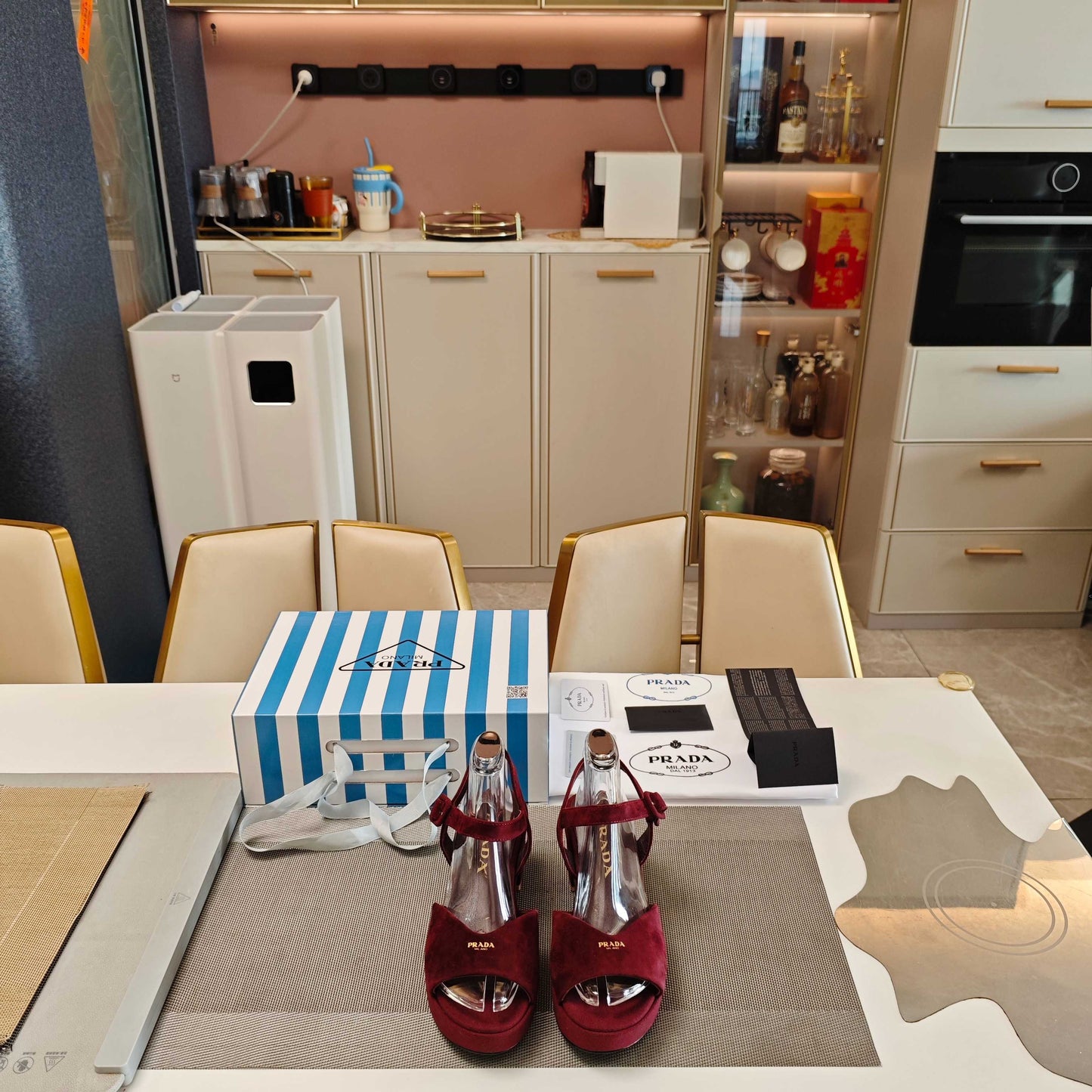 PRADA 26S HEELED SANDALS 65MM IN BURGUNDY RED SUEDE