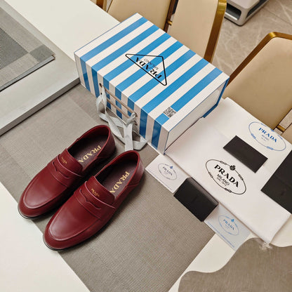 PRADA 26S LOAFERS 20MM IN BURGUNDY RED CALFSKIN