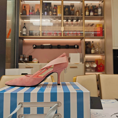 PRADA 26S POINTED-TOE HIGH-HEELED 70MM IN LIGHT PINK SUEDE