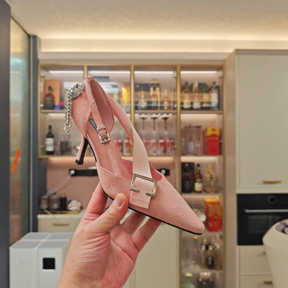 PRADA 26S POINTED-TOE HIGH-HEELED 70MM IN LIGHT PINK SUEDE