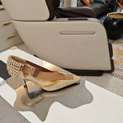 PRADA 26S POINTED-TOE HIGH-HEELED 70MM IN BEIGE FABRIC