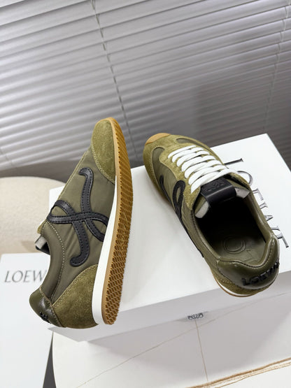 LOEWE 26S BALLET RUNNER 2.0 IN ARMY OLIVE NYLON AND CALFSKIN
