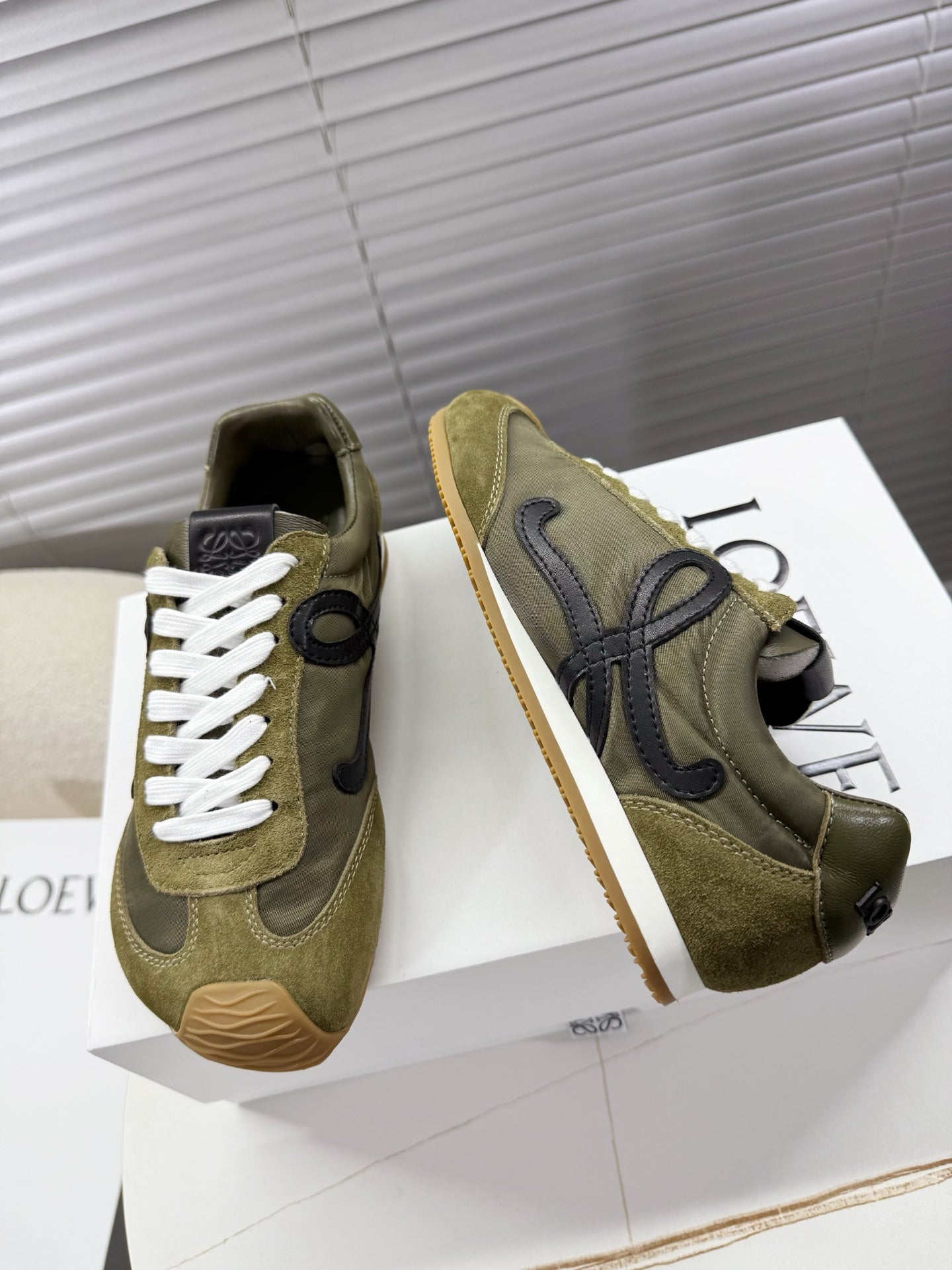 LOEWE 26S BALLET RUNNER 2.0 IN ARMY OLIVE NYLON AND CALFSKIN