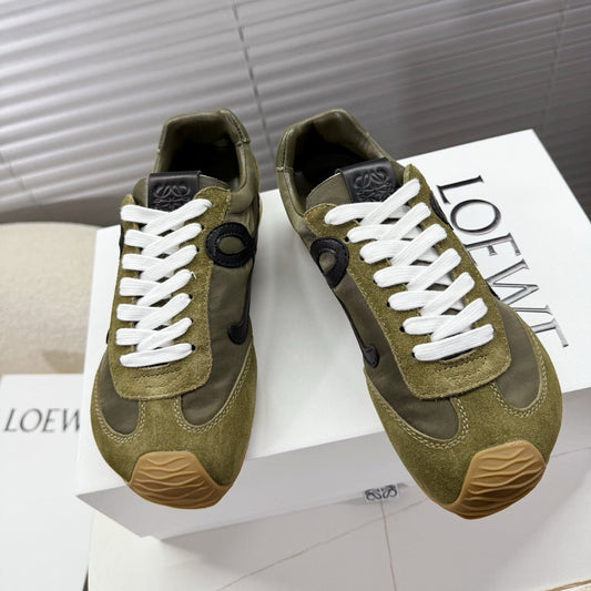 LOEWE 26S BALLET RUNNER 2.0 IN ARMY OLIVE NYLON AND CALFSKIN