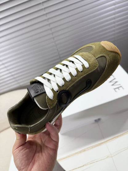 LOEWE 26S BALLET RUNNER 2.0 IN ARMY OLIVE NYLON AND CALFSKIN