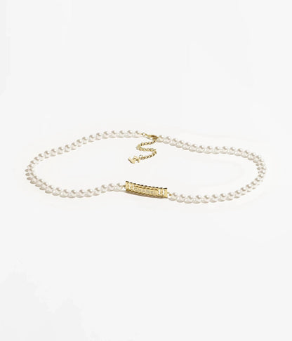 CHANEL 25S CHAIN BELT IN WHITE PEARL 615991
