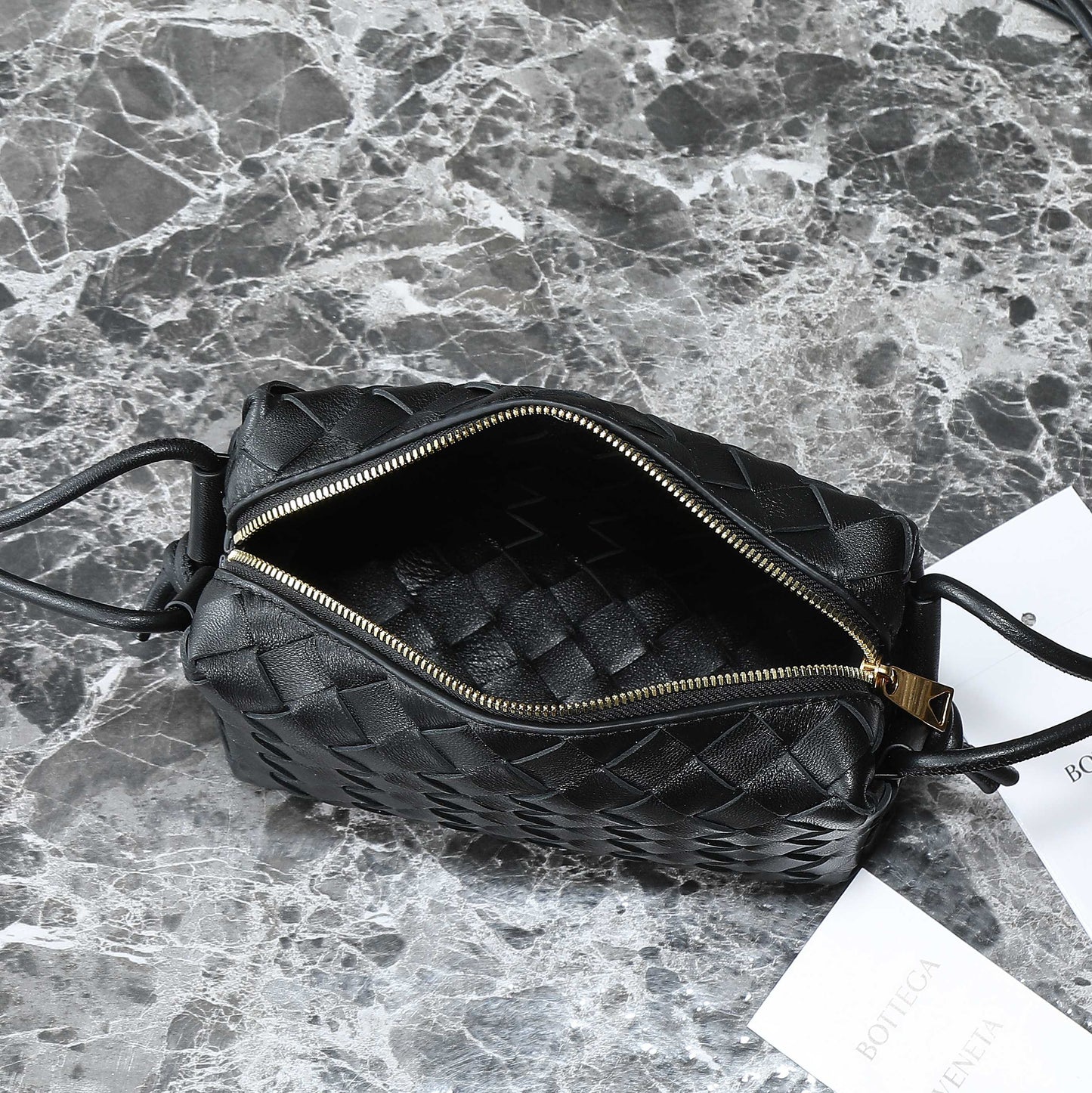 BOTTEGA VENETA KNOT CROSSBODY BAG 17 IN BLACK CALFSKIN