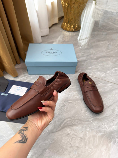 PRADA 25S LOAFERS IN BROWN CALFSKIN